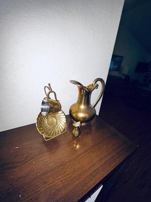 BRASS TEA CUP & SAUCER SMALL AND MINI PITCHERS FROM INDIA