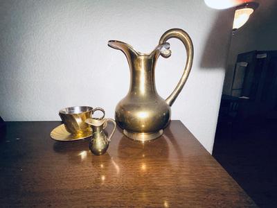 BRASS TEA CUP & SAUCER SMALL AND MINI PITCHERS FROM INDIA
