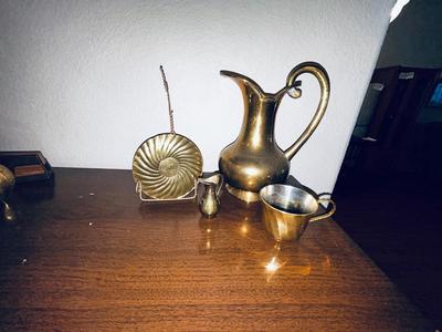 BRASS TEA CUP & SAUCER SMALL AND MINI PITCHERS FROM INDIA