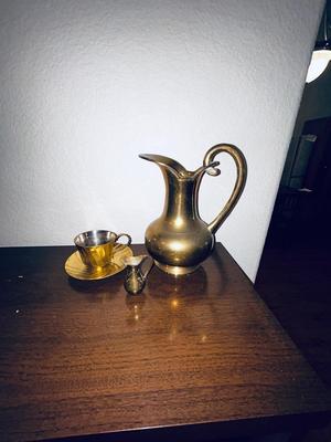 BRASS TEA CUP & SAUCER SMALL AND MINI PITCHERS FROM INDIA