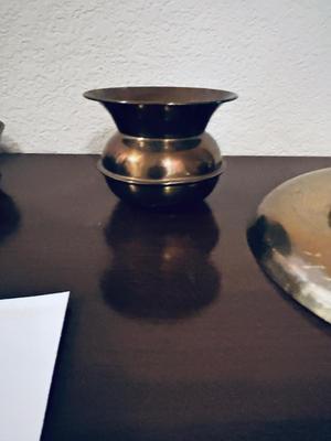 TOBACCO THEMED BRASS, A SPITTOON AND RATHER LARGE ASH TRAY? (MAYBE)