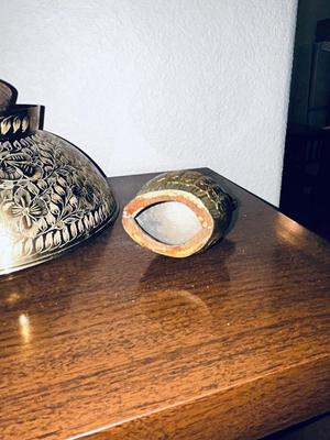 BEAUTIFUL HAND ETCHED ART BRASS BOWL, BRASS QUAIL AND SMALL DISH