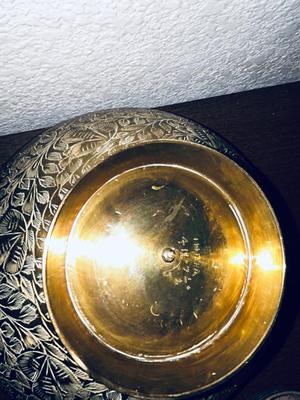 BEAUTIFUL HAND ETCHED ART BRASS BOWL, BRASS QUAIL AND SMALL DISH