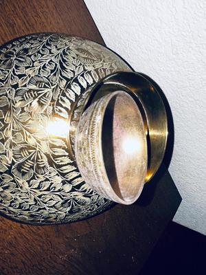 BEAUTIFUL HAND ETCHED ART BRASS BOWL, BRASS QUAIL AND SMALL DISH