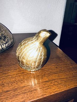 BEAUTIFUL HAND ETCHED ART BRASS BOWL, BRASS QUAIL AND SMALL DISH