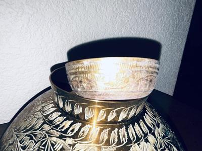 BEAUTIFUL HAND ETCHED ART BRASS BOWL, BRASS QUAIL AND SMALL DISH