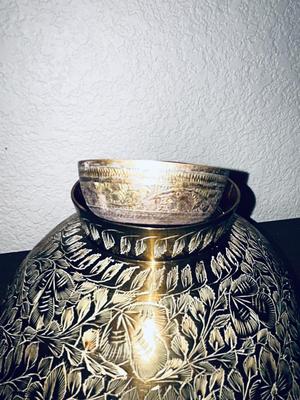 BEAUTIFUL HAND ETCHED ART BRASS BOWL, BRASS QUAIL AND SMALL DISH
