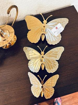 UNIQUE BRASS OIL LAMP, FILLED BRASS DOLPHIN, AND HOME INTERIORS BUTTERFLIES