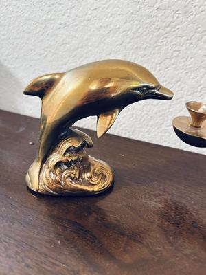 UNIQUE BRASS OIL LAMP, FILLED BRASS DOLPHIN, AND HOME INTERIORS BUTTERFLIES