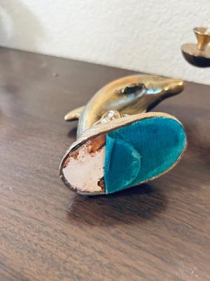 UNIQUE BRASS OIL LAMP, FILLED BRASS DOLPHIN, AND HOME INTERIORS BUTTERFLIES