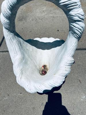 CONCRETE BASKET AND PLASTIC CHERUB