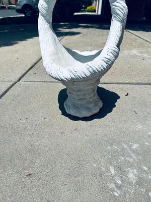 CONCRETE BASKET AND PLASTIC CHERUB