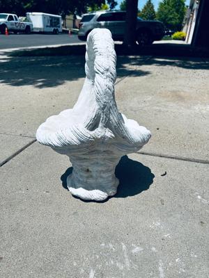 CONCRETE BASKET AND PLASTIC CHERUB