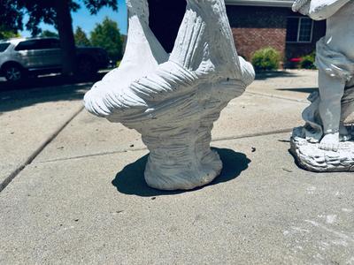 CONCRETE BASKET AND PLASTIC CHERUB