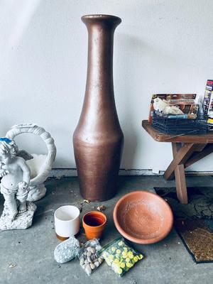 41 ” TALL VASE, PLANTERS AND DECORATIVE ROCKS