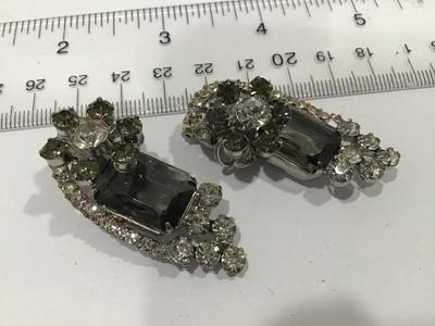 Smokey Rhinestone Clip on Earrings