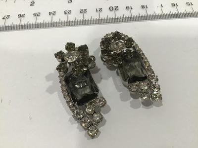 Smokey Rhinestone Clip on Earrings