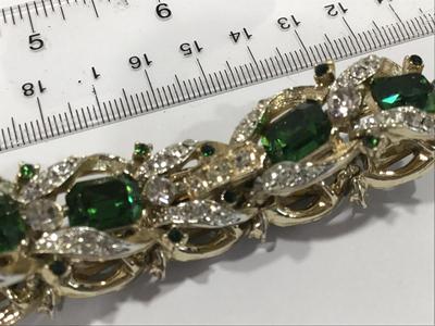 Emerald Colored Stones Faux Diamonds in Gold and Silver Tone Setting