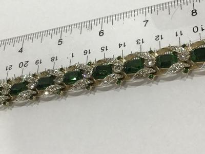 Emerald Colored Stones Faux Diamonds in Gold and Silver Tone Setting