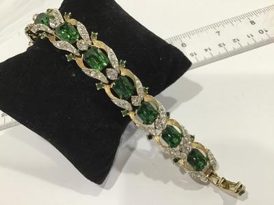 Emerald Colored Stones Faux Diamonds in Gold and Silver Tone Setting