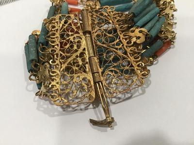 Vintage Egyptian Revival Faience Stone Type Bead Bracelet Filagree