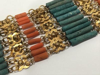 Vintage Egyptian Revival Faience Stone Type Bead Bracelet Filagree