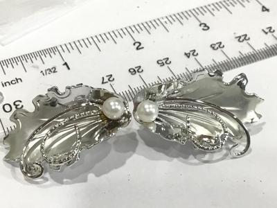 Beautiful Large Silver Tone Faux Pearl Earrings