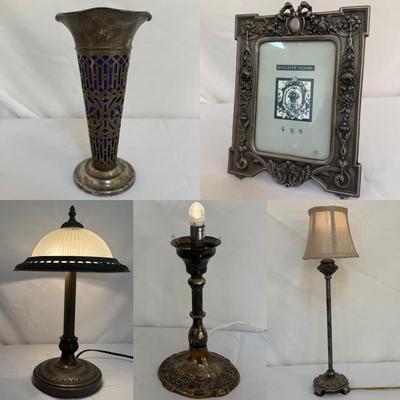 Godinger Silverplate & Blue Glass Vase with Ornate Silver Lamps & Decor (K-HS)