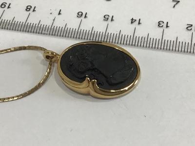 Black Stone Type Cameo Necklace Vintage With Chain