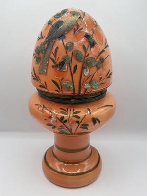 LOT 41D: Vintage Czech Orange Hinged Tantalus / Decanter (No Glassware)