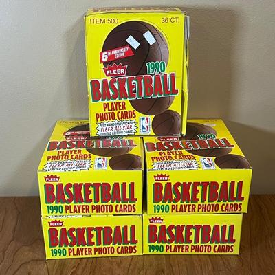 LOT 161K: Five Full Boxes of Sealed 1990 Fleer Basketball Cards