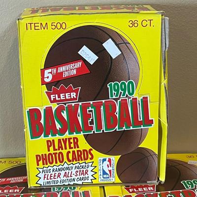 LOT 161K: Five Full Boxes of Sealed 1990 Fleer Basketball Cards