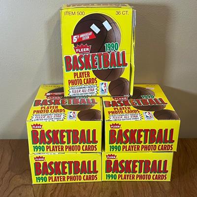 LOT 161K: Five Full Boxes of Sealed 1990 Fleer Basketball Cards