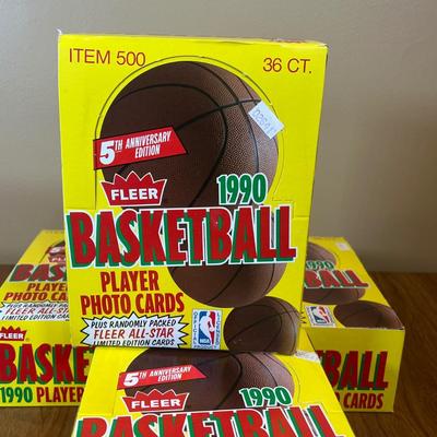LOT 162K: Four Boxes of Sealed 1990 Fleer Basketball Cards