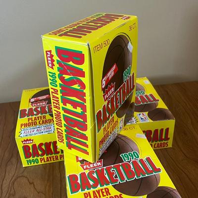 LOT 162K: Four Boxes of Sealed 1990 Fleer Basketball Cards