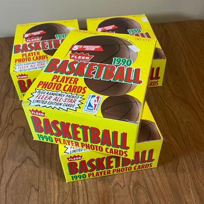 LOT 162K: Four Boxes of Sealed 1990 Fleer Basketball Cards