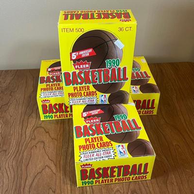 LOT 162K: Four Boxes of Sealed 1990 Fleer Basketball Cards