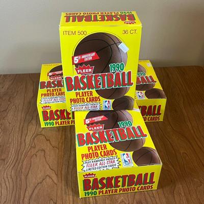 LOT 162K: Four Boxes of Sealed 1990 Fleer Basketball Cards