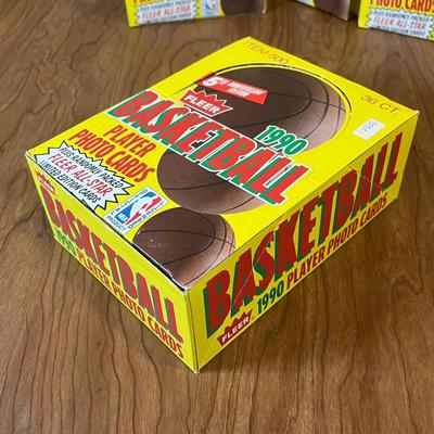 LOT 163K: Four Boxes of Sealed 1990 Fleer Basketball Cards