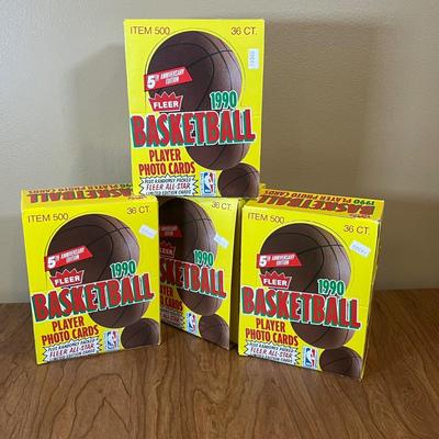 LOT 163K: Four Boxes of Sealed 1990 Fleer Basketball Cards