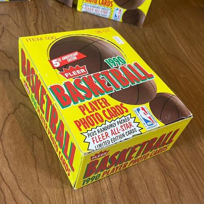 LOT 163K: Four Boxes of Sealed 1990 Fleer Basketball Cards