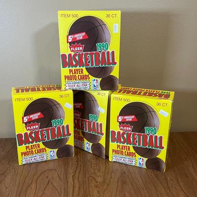 LOT 163K: Four Boxes of Sealed 1990 Fleer Basketball Cards