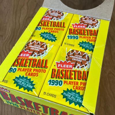 LOT 163K: Four Boxes of Sealed 1990 Fleer Basketball Cards