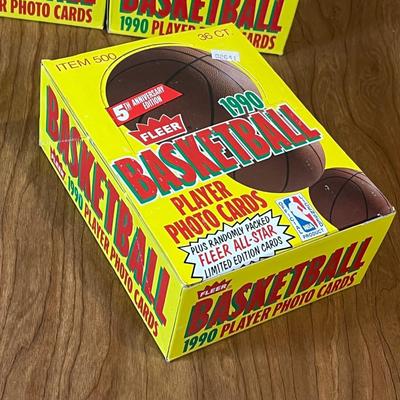 LOT 164K: Four Boxes of Sealed 1990 Fleer Basketball Cards