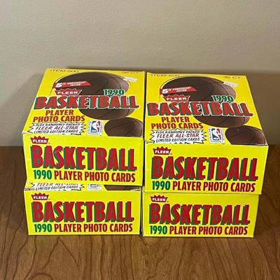 LOT 164K: Four Boxes of Sealed 1990 Fleer Basketball Cards