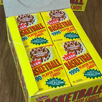 LOT 164K: Four Boxes of Sealed 1990 Fleer Basketball Cards