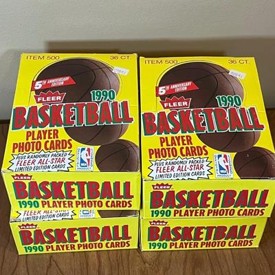 LOT 164K: Four Boxes of Sealed 1990 Fleer Basketball Cards