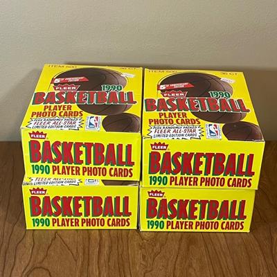 LOT 164K: Four Boxes of Sealed 1990 Fleer Basketball Cards