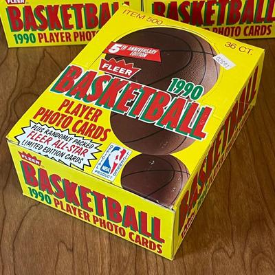 LOT 164K: Four Boxes of Sealed 1990 Fleer Basketball Cards