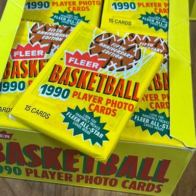 LOT 165K: Four Boxes of Sealed 1990 Fleer Basketball Cards